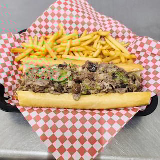 Loaded Philly Cheesesteak With Fries.