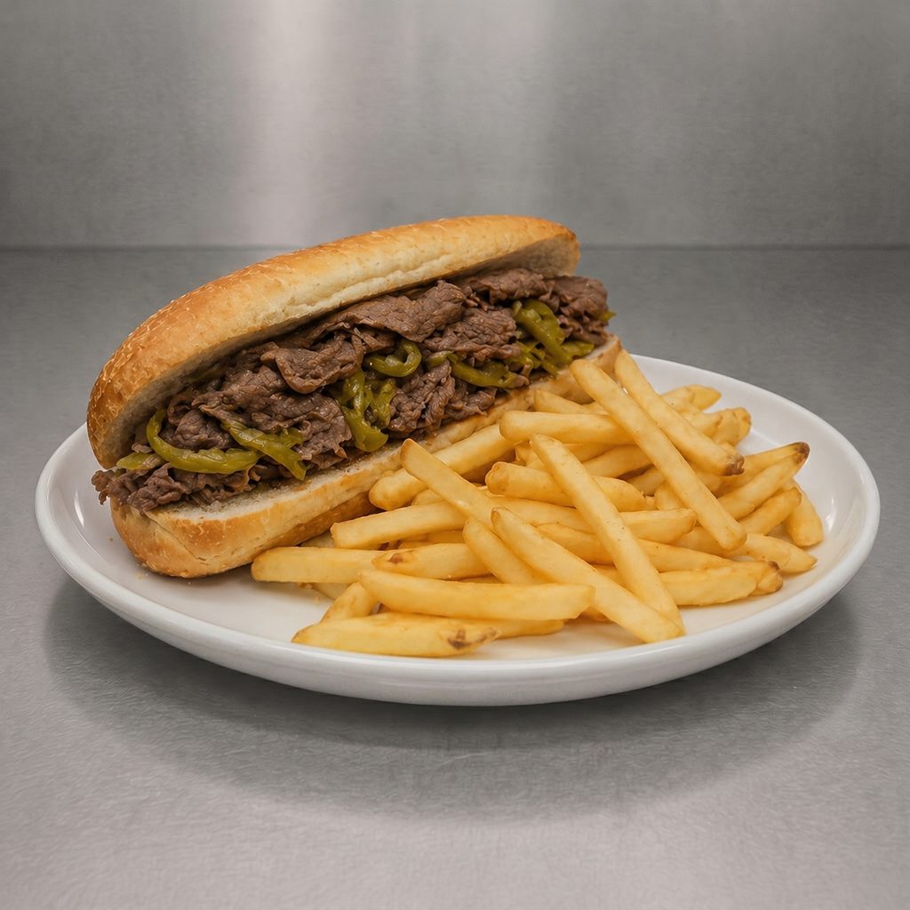 Chicago Italian Beef Sandwich With Fries..
